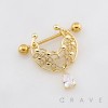 HANGING FILIGREE CRESCENT SHIELD WITH A TEARDROP CHARM 316L SURGICAL STEEL NIPPLE RING